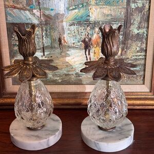 Vintage Pair of Oberglas Austria Candle Holders